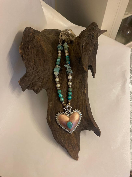 Rose Gold Heart With Turquoise And Crystals