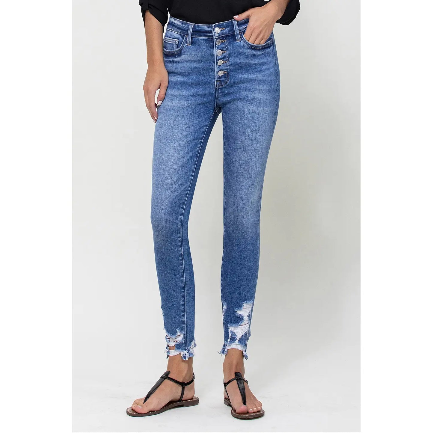 The Haylie Exposed Button High Rise Jean