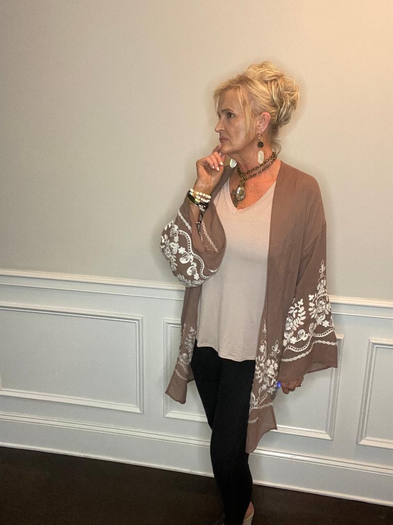 Alli's Embroidered Floral Vine Kimono