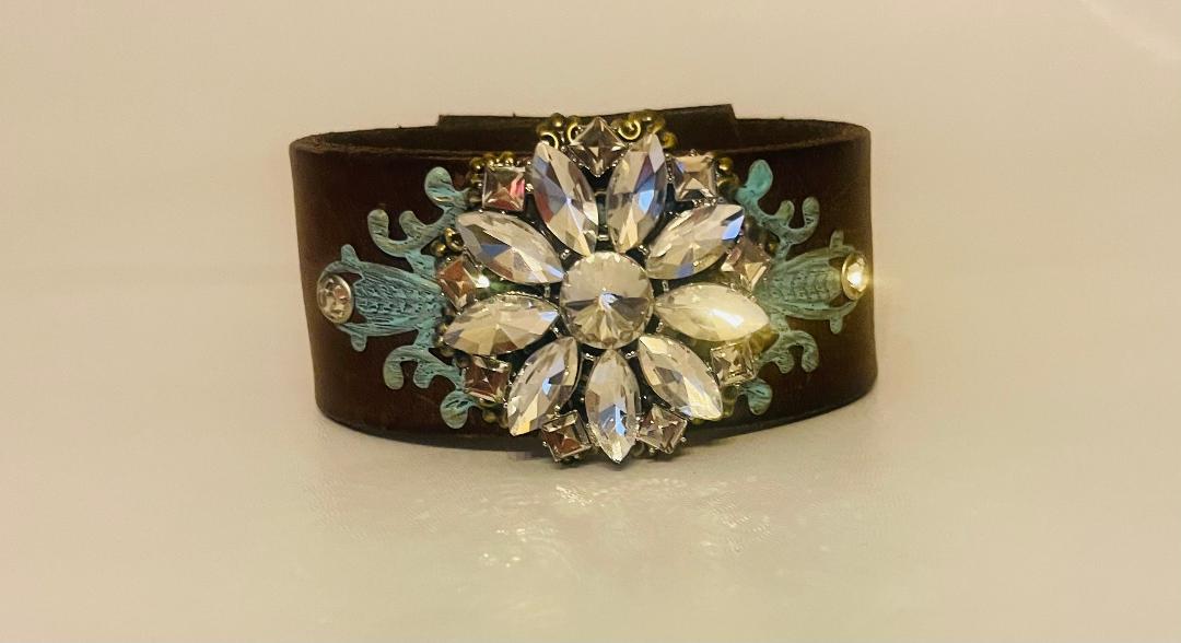 Tara's Turquoise & Bling Handmade Cuff