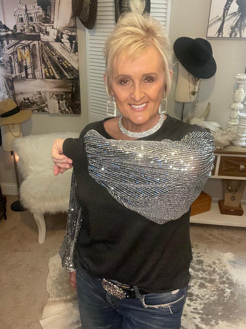 Not Just For The  Holiday's Sequin Sleeve Top