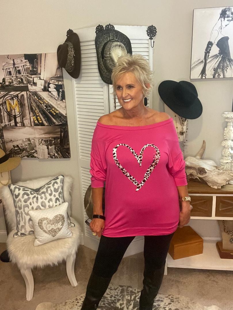 Love Is In The Air Leopard Heart Top