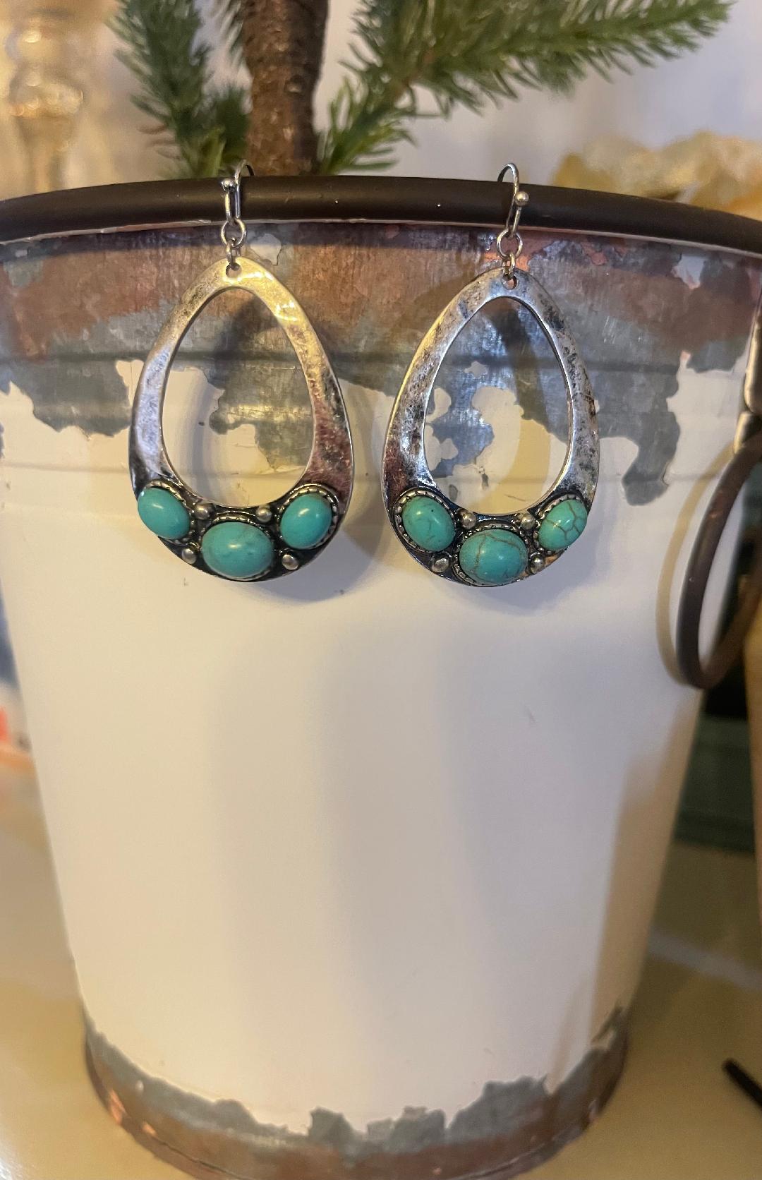 Hammered & Turquoise Earrings